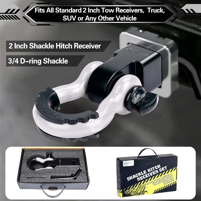 AUTOBOTS Shackle Hitch Receiver 2", 45,000 Lbs Break Strength Heavy Duty Receiver with 5/8" Screw Pin, 3/4" D Ring Shackles, Towing Accessories for Vehicle Recovery Off-Road, White&Black - Image 5